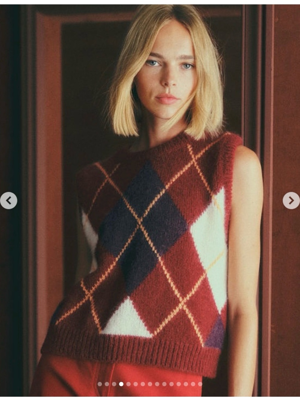 Sezane Philly- Sleeveless Argyle Knit Sweater Vest in Burgundy, Navy & Cream